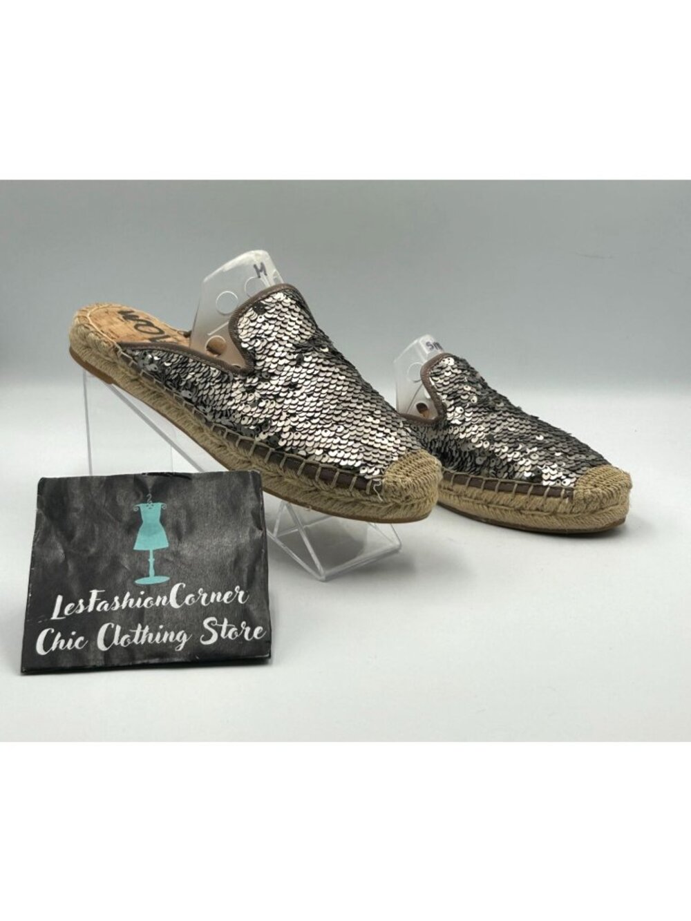 Sam Edelman Women's Pewter Sequin Kerry Espadrille Mules Shoes Size 6 3348 - Picture 10 of 16